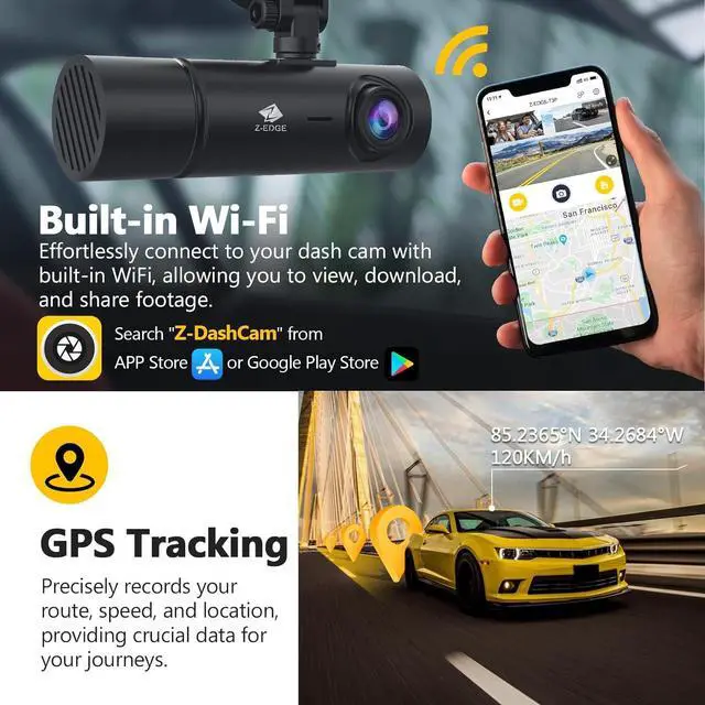 Alt view image 5 of 6 - Z-Edge T3P 4K Dash Cam Front and Rear, 5K Front Dash Cam, 2K 1440P+1080P+1080P WiFi Car Camera, GPS, IR Night Vision, Super Capacitor, 64GB Card Included