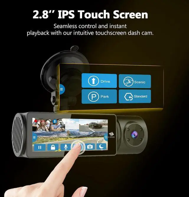 Alt view image 6 of 6 - Z-Edge T3P 4K Dash Cam Front and Rear, 5K Front Dash Cam, 2K 1440P+1080P+1080P WiFi Car Camera, GPS, IR Night Vision, Super Capacitor, 64GB Card Included