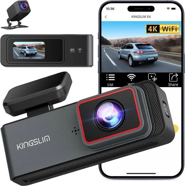 Main image of Kingslim E4 4K Dash Cam Front and Rear, WiFi Front 4K Rear 1080P Dual Dash Camera for Cars, Mini Dashcam with APP Control, Night Vision, Parking Mode