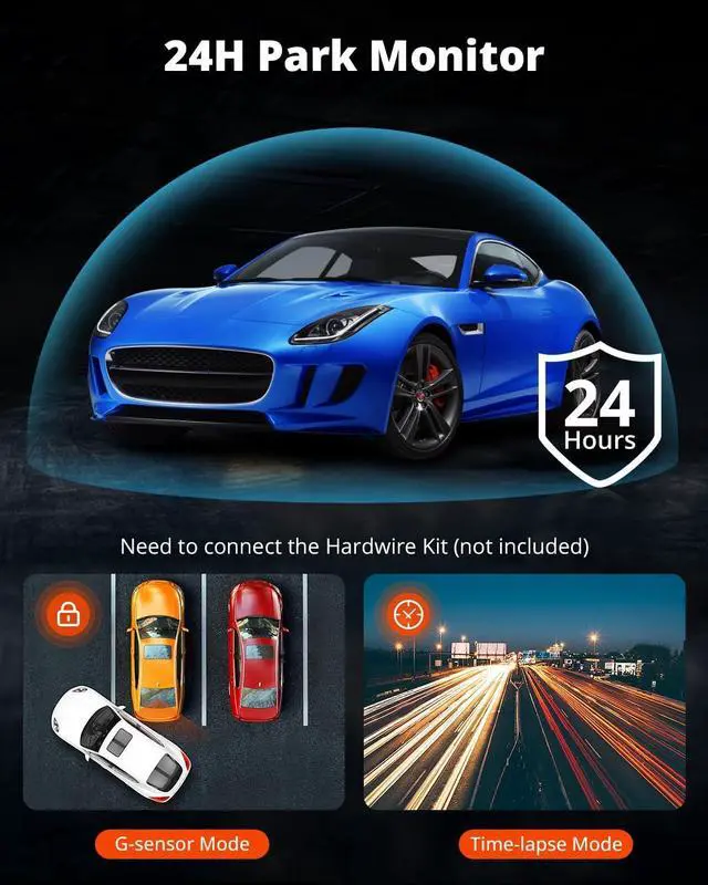 Alt view image 4 of 7 - Kingslim E4 4K Dash Cam Front and Rear, WiFi Front 4K Rear 1080P Dual Dash Camera for Cars, Mini Dashcam with APP Control, Night Vision, Parking Mode