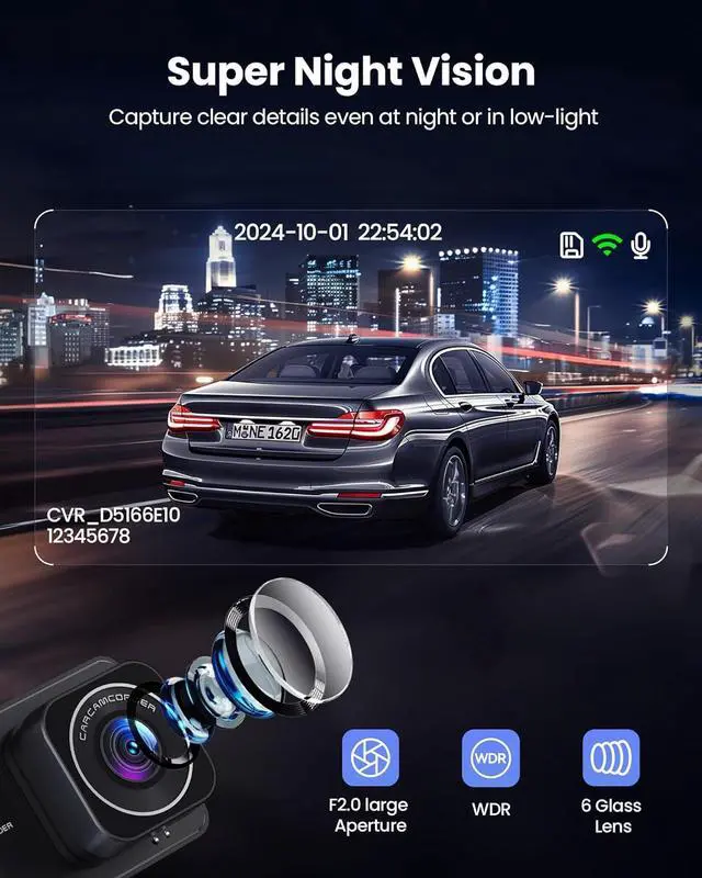 Alt view image 7 of 7 - Dash Cam, 4K Ultra HD Front Camera+2K Rear Cameras, 5G WiFi - Fastest Download speeds app, Support iOS Android,WDR Night Vision, Car Camera with 3" IPS Screen 32GB Card,24H Parking Mode