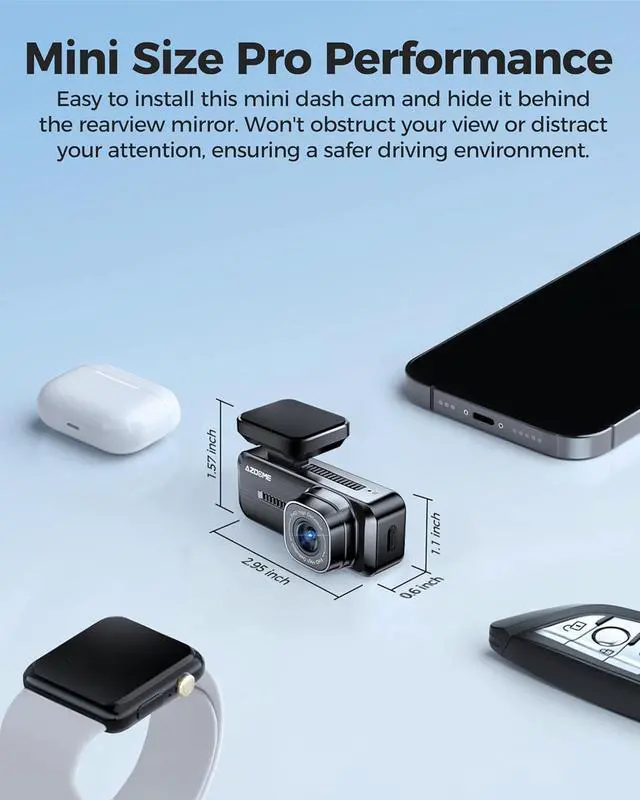 Alt view image 3 of 7 - Azdome M200 Mini Dash Cam WiFi Dashcam, 1080P Front Dash Camera for Cars, Hidden Car Camera with 24H Parking Mode G-Sensor Night Vision, AZDOME APP, Loop Recording, Support 128GB Max, Easy to Install