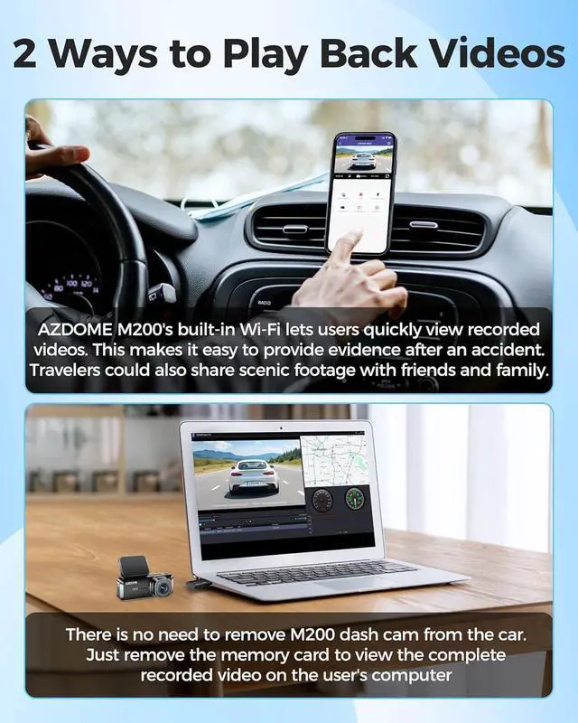 Alt view image 5 of 7 - Azdome M200 Mini Dash Cam WiFi Dashcam, 1080P Front Dash Camera for Cars, Hidden Car Camera with 24H Parking Mode G-Sensor Night Vision, AZDOME APP, Loop Recording, Support 128GB Max, Easy to Install