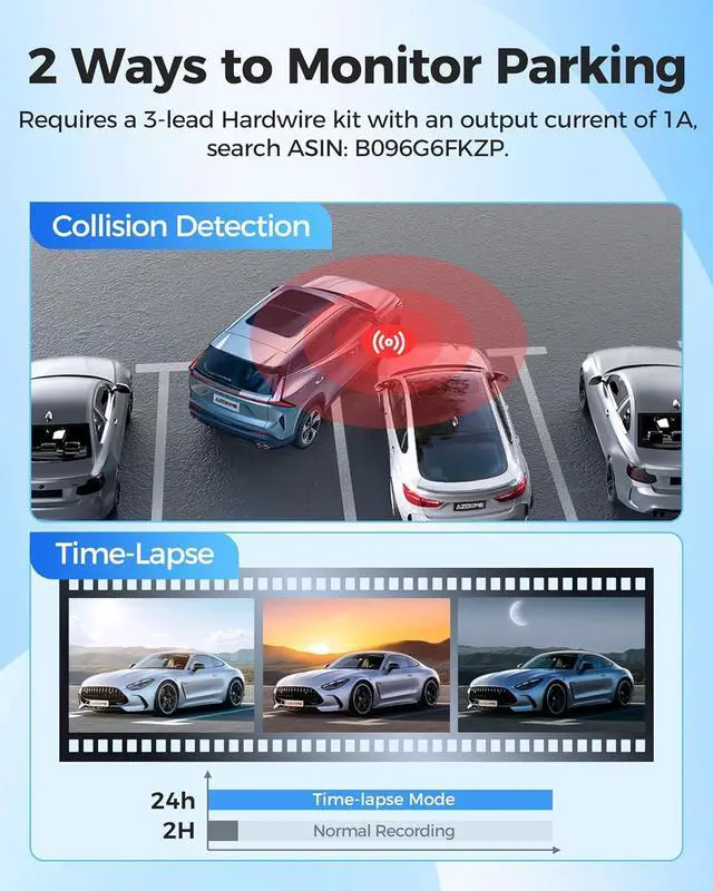Alt view image 6 of 7 - Azdome M200 Mini Dash Cam WiFi Dashcam, 1080P Front Dash Camera for Cars, Hidden Car Camera with 24H Parking Mode G-Sensor Night Vision, AZDOME APP, Loop Recording, Support 128GB Max, Easy to Install