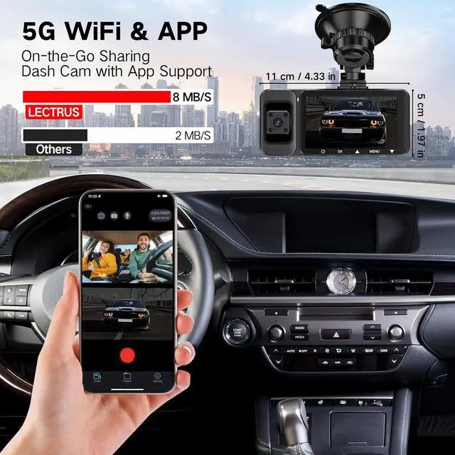 Alt view image 4 of 7 - 4K Dash Cam Front and Rear Inside, 3 Channel Dash Camera for Cars with 64GB SD Card, 5G WiFi Dash Cam, APP Control, Night Vision, 3" IPS Screen, G-Sensor, Loop Recording, K02 Pro