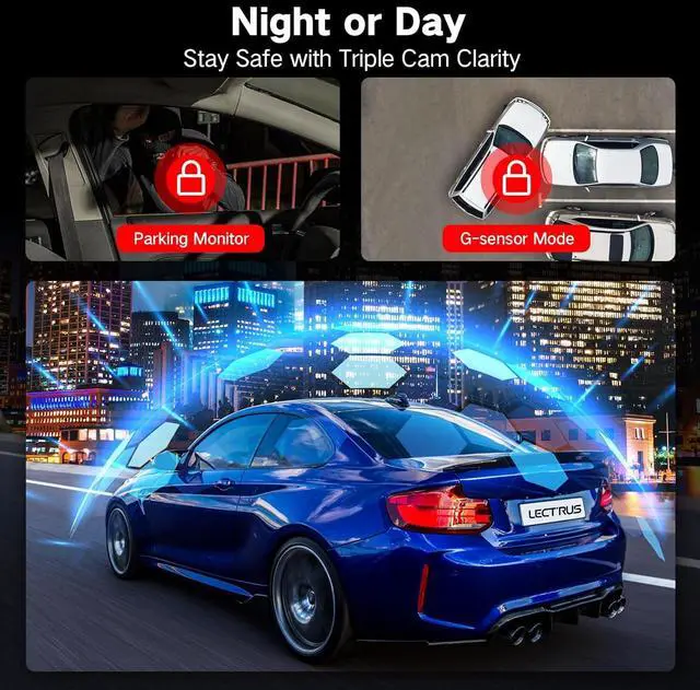 Alt view image 6 of 7 - 4K Dash Cam Front and Rear Inside, 3 Channel Dash Camera for Cars with 64GB SD Card, 5G WiFi Dash Cam, APP Control, Night Vision, 3" IPS Screen, G-Sensor, Loop Recording, K02 Pro