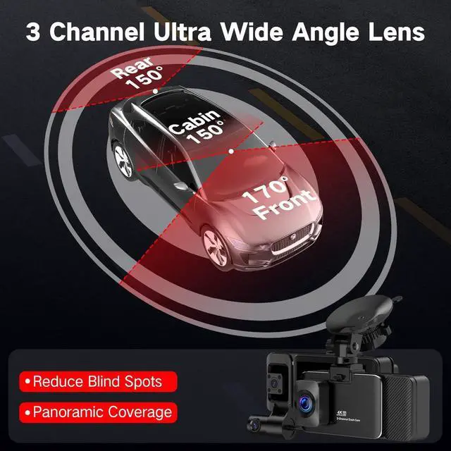 Alt view image 7 of 7 - 4K Dash Cam Front and Rear Inside, 3 Channel Dash Camera for Cars with 64GB SD Card, 5G WiFi Dash Cam, APP Control, Night Vision, 3" IPS Screen, G-Sensor, Loop Recording, K02 Pro