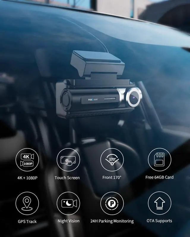 Alt view image 2 of 7 - Dash Cam Front Rear, IMX415 Sensor 4K 30fps/2K 60fps+1080p, Touch Screen Dash Camera for Car, Voice Control, Built-in GPS WiFi, HDR Night Vision, 64GB Card, 160° Wide Angle, 24H Parking Monitoring