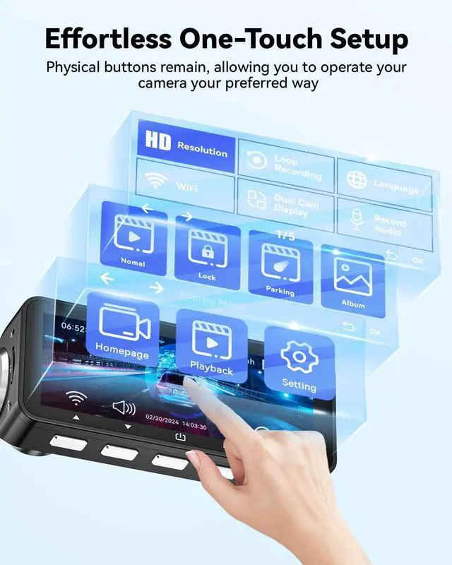 Alt view image 4 of 7 - Dash Cam Front Rear, IMX415 Sensor 4K 30fps/2K 60fps+1080p, Touch Screen Dash Camera for Car, Voice Control, Built-in GPS WiFi, HDR Night Vision, 64GB Card, 160° Wide Angle, 24H Parking Monitoring