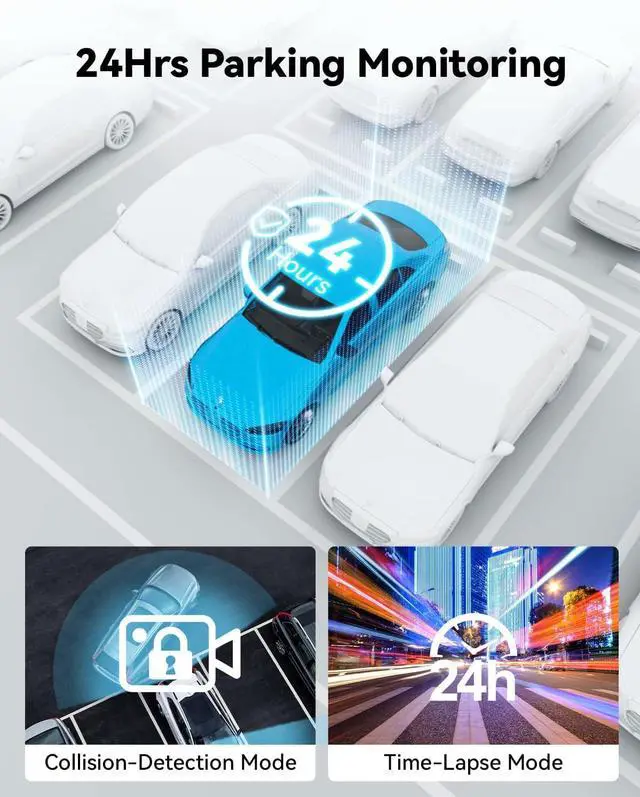 Alt view image 5 of 7 - Dash Cam Front Rear, IMX415 Sensor 4K 30fps/2K 60fps+1080p, Touch Screen Dash Camera for Car, Voice Control, Built-in GPS WiFi, HDR Night Vision, 64GB Card, 160° Wide Angle, 24H Parking Monitoring