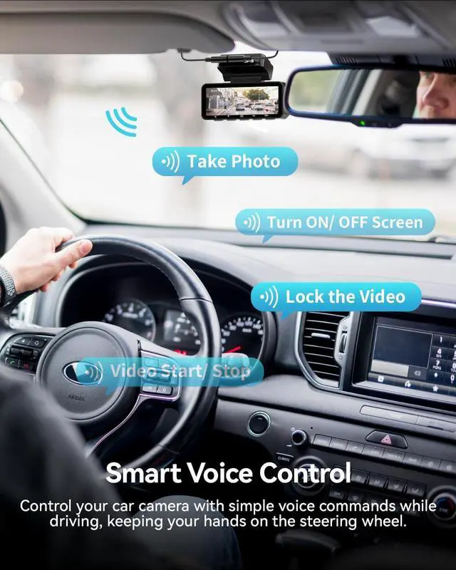 Alt view image 6 of 7 - Dash Cam Front Rear, IMX415 Sensor 4K 30fps/2K 60fps+1080p, Touch Screen Dash Camera for Car, Voice Control, Built-in GPS WiFi, HDR Night Vision, 64GB Card, 160° Wide Angle, 24H Parking Monitoring