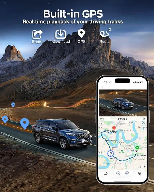 Alt view image 5 of 7 - 4K Dash Cam 360° View,4 Channel Front and Rear Dash Camera for Cars,Built-in 5GHz Wi-Fi GPS, Voice Control, Free 128G Card,Night Vision,24H Parking Mode,G-Sensor