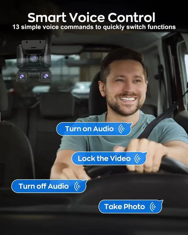 Alt view image 6 of 7 - 4K Dash Cam 360° View,4 Channel Front and Rear Dash Camera for Cars,Built-in 5GHz Wi-Fi GPS, Voice Control, Free 128G Card,Night Vision,24H Parking Mode,G-Sensor