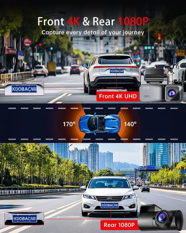Alt view image 3 of 7 - 4K/2.5K Dash Cam Front and Rear, Dual Dash Camera for Cars, Included 64GB Card, Built-in Wi-Fi GPS,Car Camera with 3.20" IPS Screen,UHD Night Vision, Loop Recording, WDR, 24H Parking Monitor