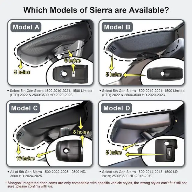 Alt view image 2 of 7 - Front 4K & Rear 1080P Dash Cam Custom fit for GMC Sierra 1500 2022-2025 HD 2024 2025 Pro SLE Elevation SLT AT4X Denali Ultimate (Model C), Integrated OEM Look, UHD 2160P Video, 128GB Card