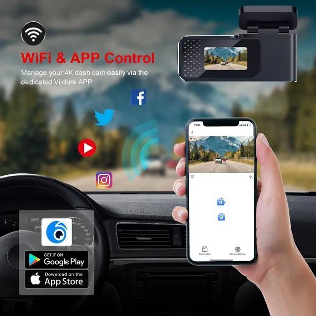 Alt view image 5 of 7 - Dash Cam Front 4K WiFi Dashcam with 64GB SD Card 2160P Dash Camera for Cars,Smart App Control,WDR,Super Night Vision,Parking Mode,G-Sensor,Loop Recording,Support 256GB Max