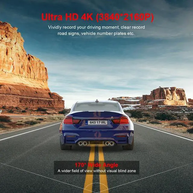 Alt view image 3 of 7 - Dash Cam Front 4K WiFi Dashcam with 64GB SD Card 2160P Dash Camera for Cars,Smart App Control,WDR,Super Night Vision,Parking Mode,G-Sensor,Loop Recording,Support 256GB Max