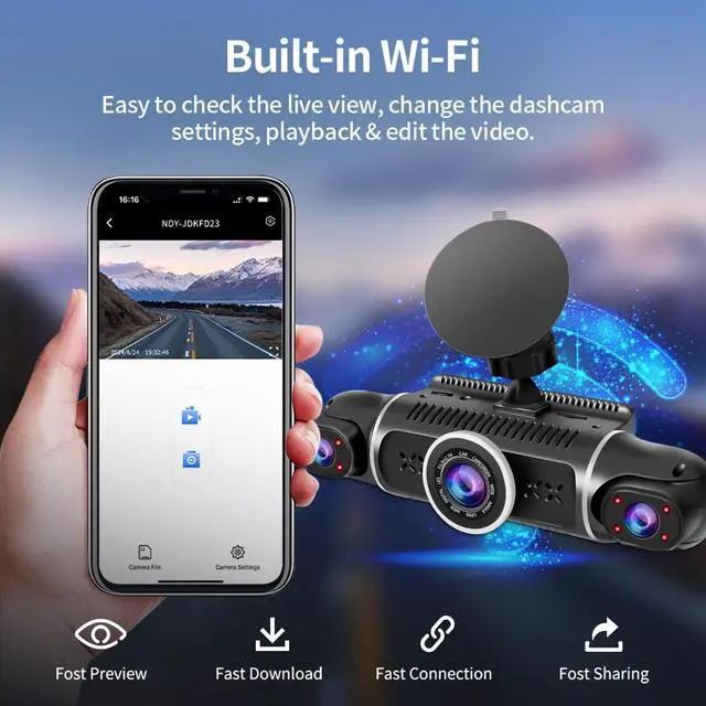 Alt view image 6 of 7 - 360° Dash Cam Front and Rear View 4 Channel Dash Camera FHD 2K+1080Px3 for Car, Inside/Back 170°+2x150°+170° Wide Angle, 8 IR Lamps Night Vision,WiFi,GPS, APP,G-Sensor with 64GB Card,24/7 Parking Mode