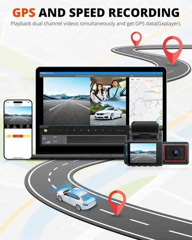 Alt view image 5 of 7 - Kingslim D6-4K Dual Dash Cam - WiFi & GPS 4K Front and 1080P Inside Type-C Uber Car Camera with Super Night Vision and 24-Hour Parking Monitor, 3 Channel Dash Cam Optional, Black