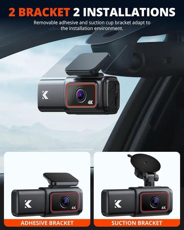 Alt view image 6 of 7 - Kingslim D6-4K Dual Dash Cam - WiFi & GPS 4K Front and 1080P Inside Type-C Uber Car Camera with Super Night Vision and 24-Hour Parking Monitor, 3 Channel Dash Cam Optional, Black