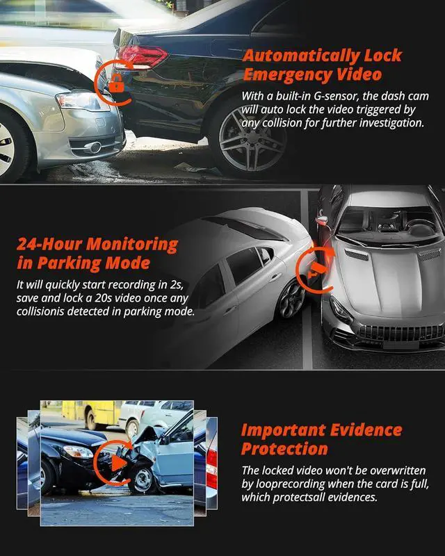 Alt view image 7 of 7 - Kingslim D6-4K Dual Dash Cam - WiFi & GPS 4K Front and 1080P Inside Type-C Uber Car Camera with Super Night Vision and 24-Hour Parking Monitor, 3 Channel Dash Cam Optional, Black