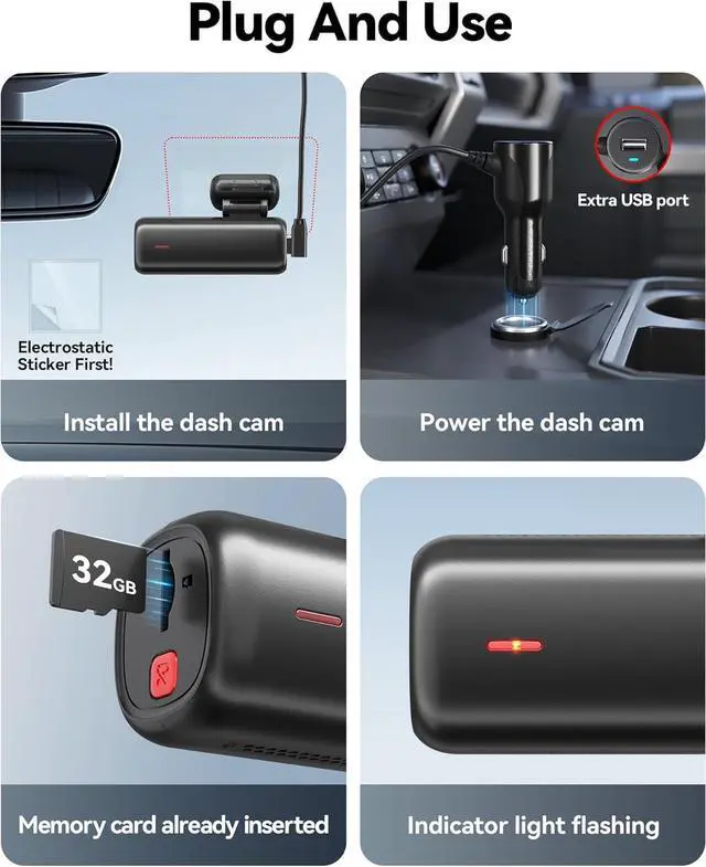 Alt view image 4 of 7 - REDTIGER 4K Dash Cam Front, ADAS, Built-in WiFi GPS, Mini Hidden Dash Camera for Cars with G Sensor, 24H Parking Monitor, Free 32GB Memory Card, APP Control, Loop Recording, Night Vision (F9 Lite)