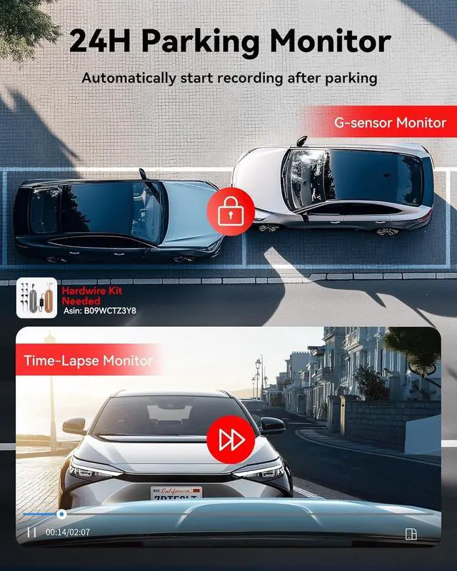 Alt view image 7 of 7 - REDTIGER 4K Dash Cam Front, ADAS, Built-in WiFi GPS, Mini Hidden Dash Camera for Cars with G Sensor, 24H Parking Monitor, Free 32GB Memory Card, APP Control, Loop Recording, Night Vision (F9 Lite)