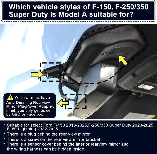 Alt view image 4 of 7 - Front 4K & Rear 1080P Dash Cam fit for Ford F150 2018-2025 F250/F350 Super Duty 2020-2025 XLT Lariat King Ranch Tremor Raptor Limited Platinum (Model A), Free App & WiFi, 128GB Card