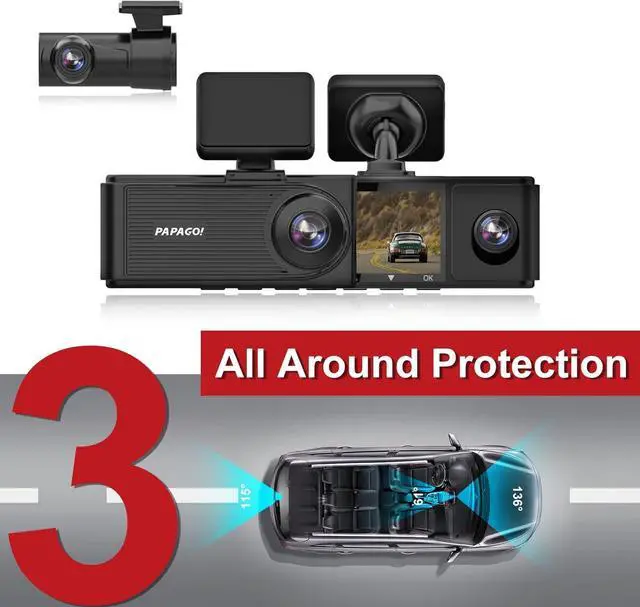 Alt view image 4 of 7 - PAPAGO G360 Dash Cam, 3 Channel WiFi Built-in GPS Dashcam, STARVIS IR Night Vision, 2K+1080P+1080P Front Inside and Rear Triple Car Camera, Loop Recording, 128GB Card, Parking Monitor (G360US)