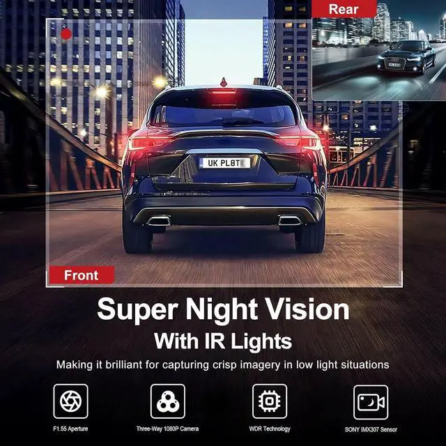 Alt view image 6 of 7 - PAPAGO G360 Dash Cam, 3 Channel WiFi Built-in GPS Dashcam, STARVIS IR Night Vision, 2K+1080P+1080P Front Inside and Rear Triple Car Camera, Loop Recording, 128GB Card, Parking Monitor (G360US)