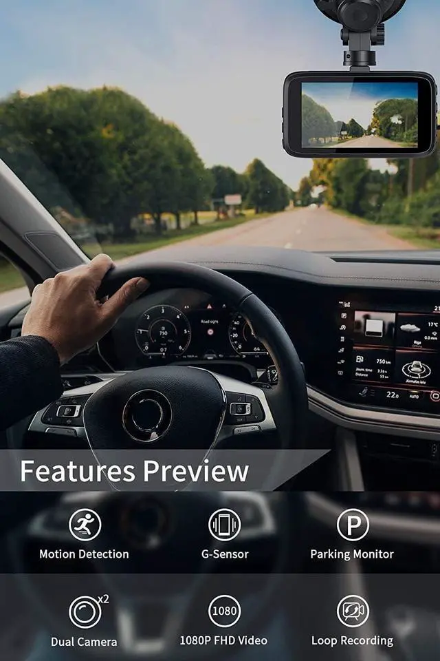 Alt view image 3 of 7 - Dash Cam Front and Rear with 64GB Card, Milerong 1080P FHD Dashcam Front and Rear Camera, 3" IPS Screen Dash Camera for Cars with Night Vision,G-Sensor,Loop Recording,Parking Monitor