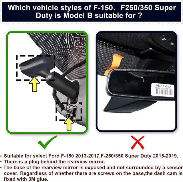 Alt view image 3 of 7 - Front 4K & Rear 1080P Dash Cam fit for Ford F150 2013-2017 F250/F350 Super Duty 2015-2019 XLT Lariat King Ranch Raptor Limited Platinum(Model B), Free App & WiFi, 128GB Card