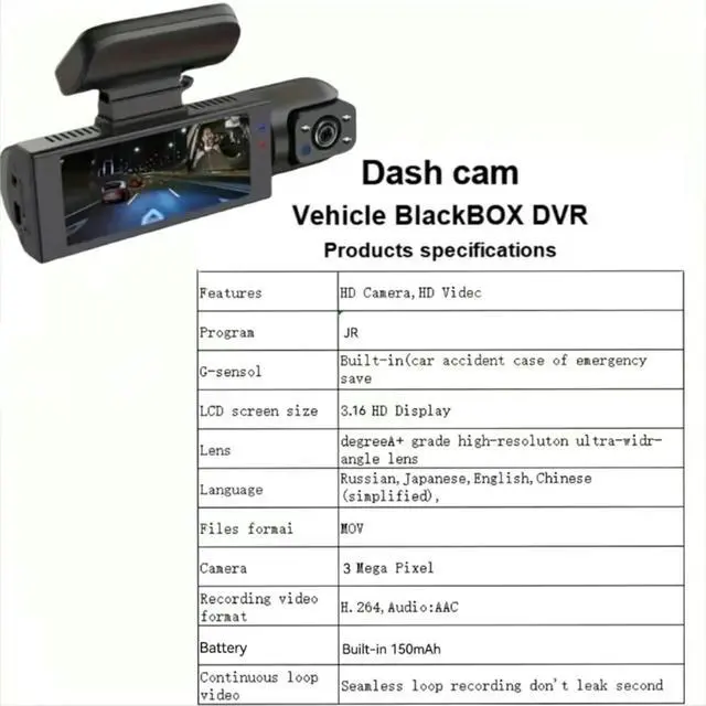 Alt view image 3 of 7 - Dual Camera Dash Cam-Dash Cam Front and Rear for Cars,1080P and IR Night Vision,3.16IPS Screen,64GB TF Card,24/7 Parking Monitoring,Loop Recording & Wide Angle Lens