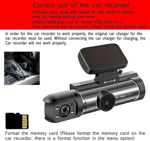 Alt view image 6 of 7 - Dual Camera Dash Cam-Dash Cam Front and Rear for Cars,1080P and IR Night Vision,3.16IPS Screen,64GB TF Card,24/7 Parking Monitoring,Loop Recording & Wide Angle Lens