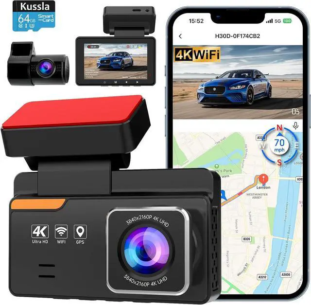 Main image of Dash Cam Front and Rear 4K+1080P, Dash Camera for Cars Built-in GPS WiFi, App Control, 64GB Card, 3 Inch IPS Screen Dual Dashcam Car Camera with ADAS, Night Vision, Loop Recording, G-Sensor