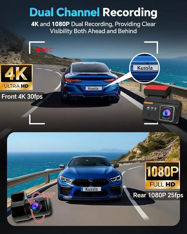 Alt view image 2 of 7 - Dash Cam Front and Rear 4K+1080P, Dash Camera for Cars Built-in GPS WiFi, App Control, 64GB Card, 3 Inch IPS Screen Dual Dashcam Car Camera with ADAS, Night Vision, Loop Recording, G-Sensor