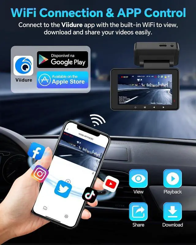 Alt view image 3 of 7 - Dash Cam Front and Rear 4K+1080P, Dash Camera for Cars Built-in GPS WiFi, App Control, 64GB Card, 3 Inch IPS Screen Dual Dashcam Car Camera with ADAS, Night Vision, Loop Recording, G-Sensor