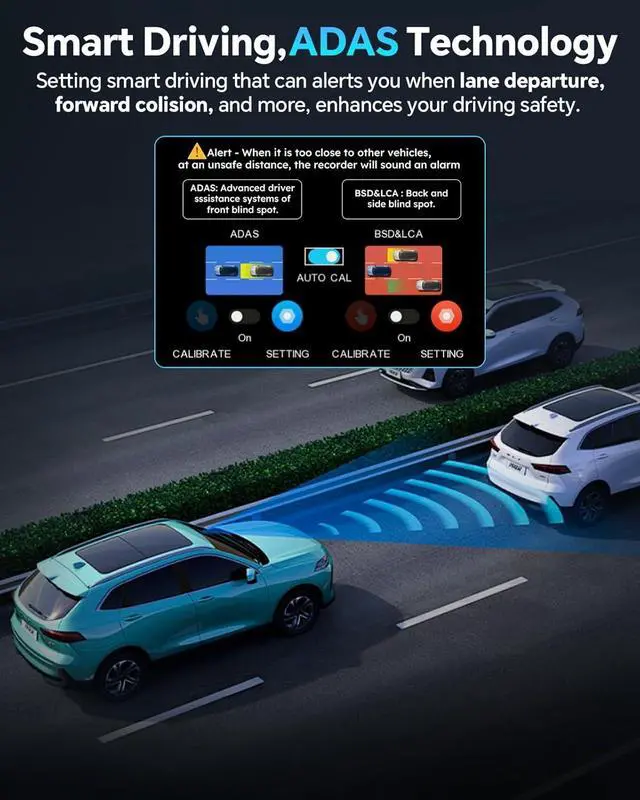 Alt view image 4 of 7 - Dash Cam Front and Rear 4K+1080P, Dash Camera for Cars Built-in GPS WiFi, App Control, 64GB Card, 3 Inch IPS Screen Dual Dashcam Car Camera with ADAS, Night Vision, Loop Recording, G-Sensor