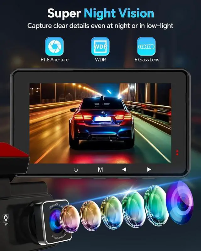 Alt view image 7 of 7 - Dash Cam Front and Rear 4K+1080P, Dash Camera for Cars Built-in GPS WiFi, App Control, 64GB Card, 3 Inch IPS Screen Dual Dashcam Car Camera with ADAS, Night Vision, Loop Recording, G-Sensor