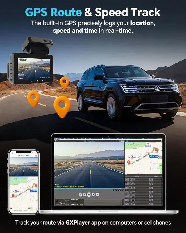 Alt view image 5 of 7 - Dash Cam Front and Rear 4K+1080P, Dash Camera for Cars Built-in GPS WiFi, App Control, 64GB Card, 3 Inch IPS Screen Dual Dashcam Car Camera with ADAS, Night Vision, Loop Recording, G-Sensor