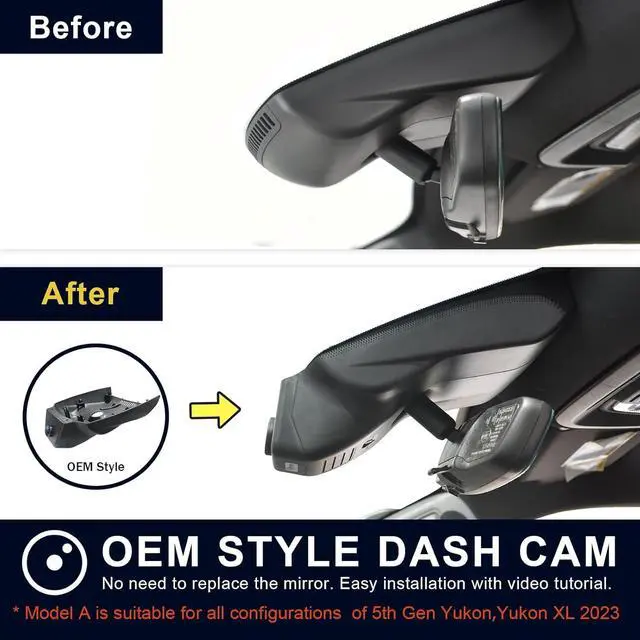 Alt view image 4 of 7 - 4K Dash Cam Custom fit for GMC Yukon, Yukon XL 2023 2024 2025 (Model A), SLE SLT AT4 Denali Ultimate, Integrated OEM Look, UHD 2160P Video, WiFi & App, G-Sensor, Easy to Install, 128GB Card