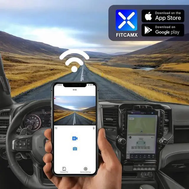 Alt view image 5 of 7 - Fitcamx Front 4K+Rear 1080P Dash Cam Adapts for Dodge RAM 1500 (MODEL B) 2019-2024 Rebel Big Horn Laramie, OEM Look, Dual HD Video, WiFi Connect&APP, Loop Recording G-Sensor, Easy to Set, 128GB Card