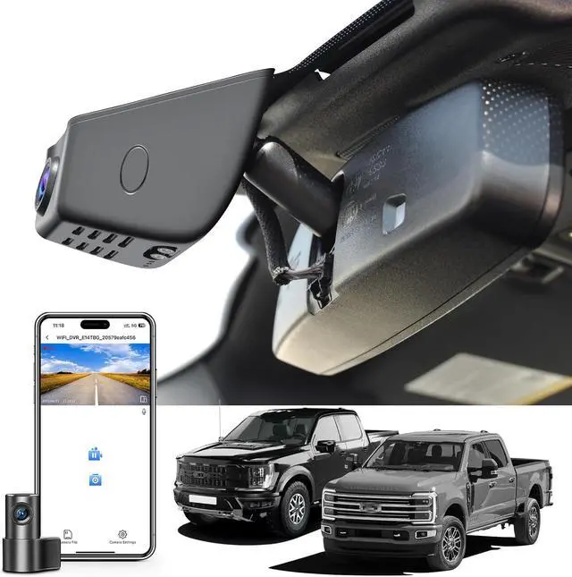Main image of Front 4K & Rear 1080P Dash Cam fit for Ford F150 2018-2025 F250/F350 Super Duty 2020-2025 XLT Lariat King Ranch Tremor Raptor Limited Platinum (Model A), Free App & WiFi, 128GB Card