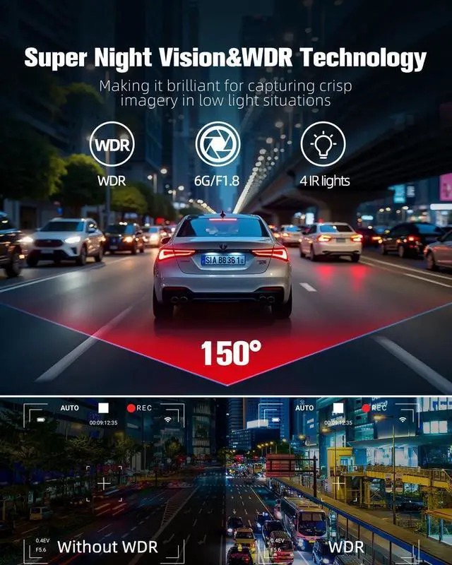 Alt view image 3 of 7 - 3 Channel Dash Cam, 4K+1080P+1080P Front Rear and Inside Dash Camera for Car,WDR Night Vision,Smart Voice Control,Built-in WiFi&GPS,APP Control,G-Sensor, 24H Parking Mode, Free 64GB SD Card