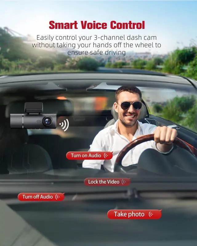 Alt view image 4 of 7 - 3 Channel Dash Cam, 4K+1080P+1080P Front Rear and Inside Dash Camera for Car,WDR Night Vision,Smart Voice Control,Built-in WiFi&GPS,APP Control,G-Sensor, 24H Parking Mode, Free 64GB SD Card