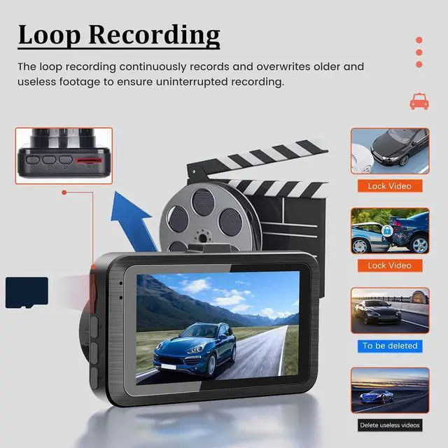 Alt view image 4 of 7 - Dual Dash Camera for Car - 3 Inch 1080P IPS Touchscreen Car Camera - G-Sensor/Loop Recording / 24H Parking Monitor / 150° Wide Angle/Night Vision/Exposure Compensation/Support TF Card