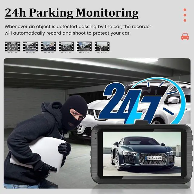 Alt view image 6 of 7 - Dual Dash Camera for Car - 3 Inch 1080P IPS Touchscreen Car Camera - G-Sensor/Loop Recording / 24H Parking Monitor / 150° Wide Angle/Night Vision/Exposure Compensation/Support TF Card