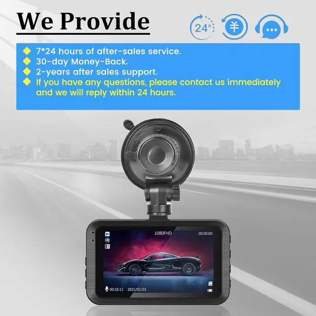 Alt view image 7 of 7 - Dual Dash Camera for Car - 3 Inch 1080P IPS Touchscreen Car Camera - G-Sensor/Loop Recording / 24H Parking Monitor / 150° Wide Angle/Night Vision/Exposure Compensation/Support TF Card