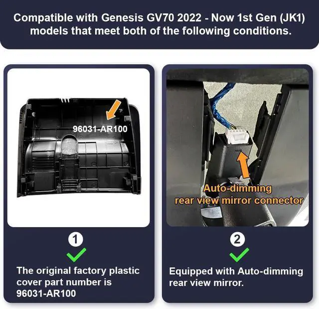 Alt view image 3 of 6 - Fitcamx 4K Dash Cam Suitable for Genesis GV70 2022-2025 2.5T Standard 3.5T Sport JK1 (Has Auto-Dimming), OEM Style, UHD 2160P Video, Built-in WiFi, Loop Recording, G-Sensor, Plug & Play, 64GB Card