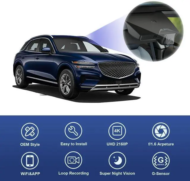 Alt view image 4 of 6 - Fitcamx 4K Dash Cam Suitable for Genesis GV70 2022-2025 2.5T Standard 3.5T Sport JK1 (Has Auto-Dimming), OEM Style, UHD 2160P Video, Built-in WiFi, Loop Recording, G-Sensor, Plug & Play, 64GB Card